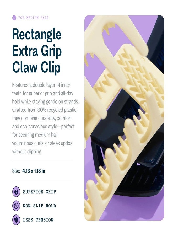 Gimme Beauty Rectangle Extra Grip Claw Clip - Double Teeth Accessory Set - Perfect for Thick Hair - Lasting Hold for Everyday Wear - Trendy, Non-Slip Cilp Duo for Women - Navy & Butter, 2 Pack - Image 2